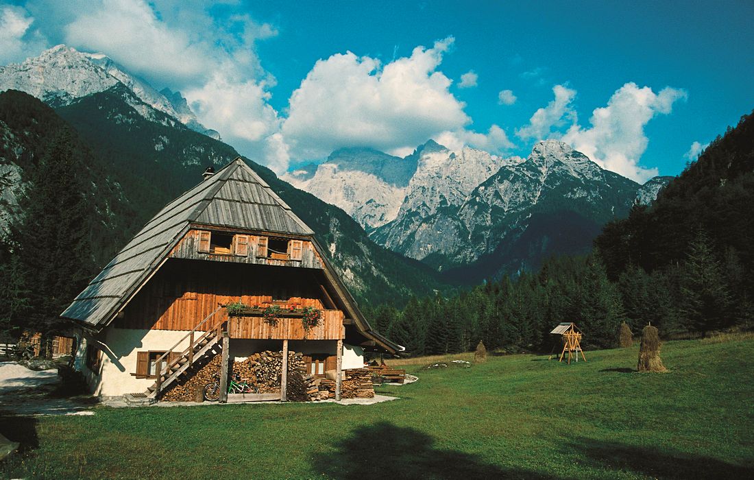 Traditional alpine architecture in Slovenian Alps